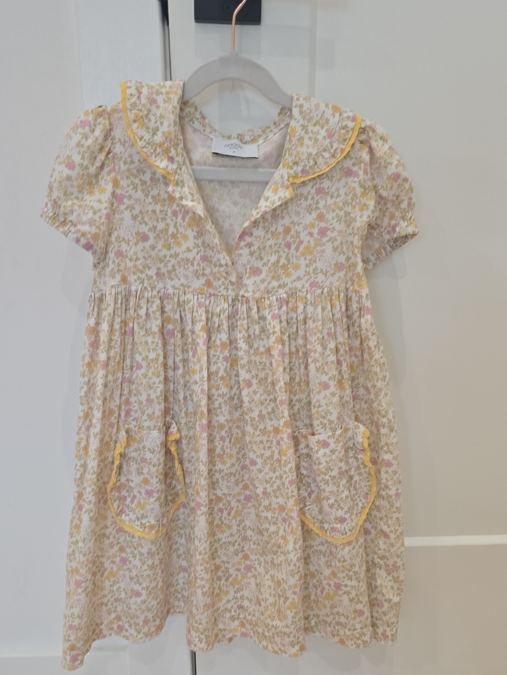 Girls' Floral Yellow-Trim Cotton Dress by